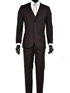 Men's Slim Fit 2 Button Vested Suit Brown