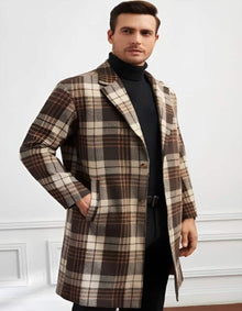 Plaid Wool Overcoat – Brown & Camel Mixed Color Topcoat
