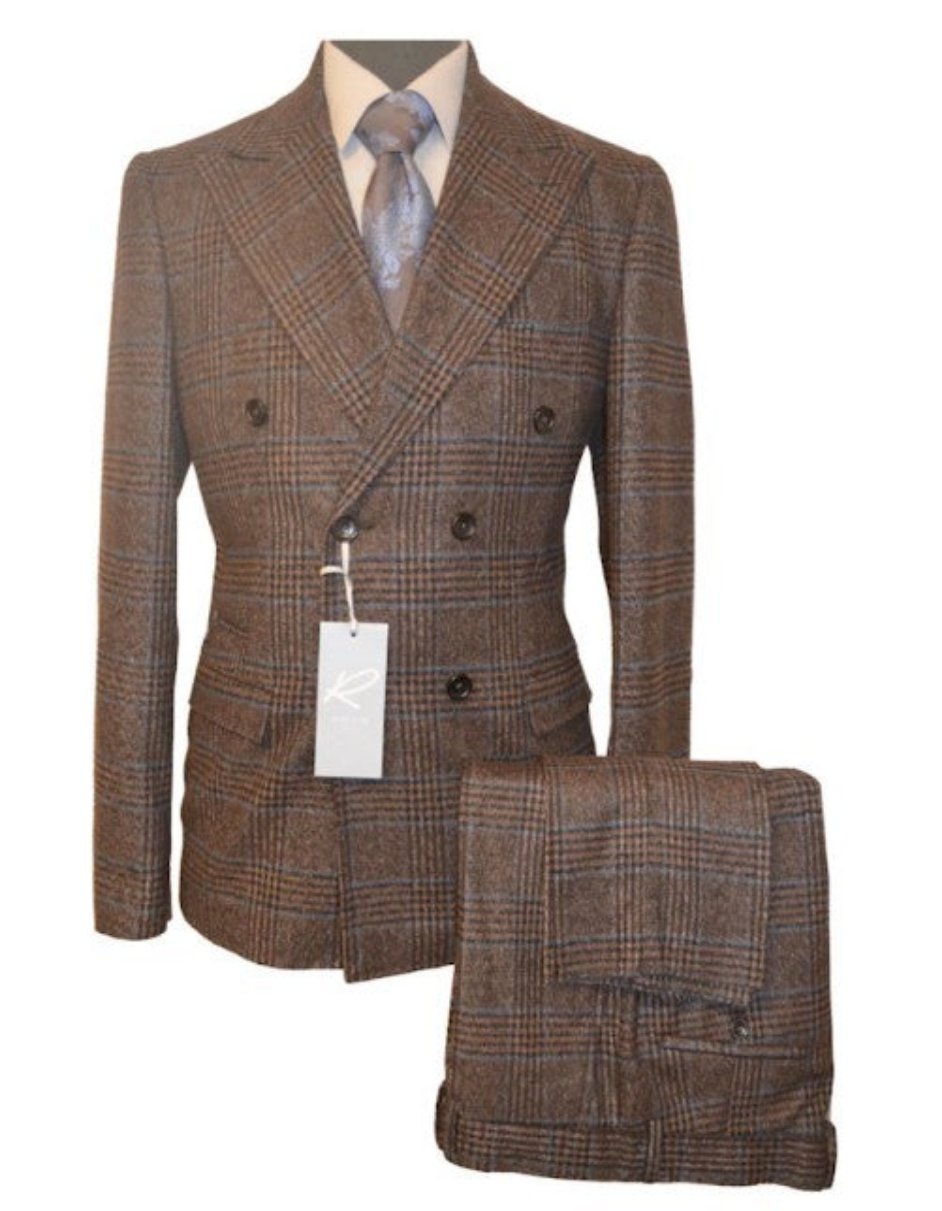 Rossiman Brown & Blue Vintage Glen Plaid Suit with Windowpane Pattern  Modern Fit