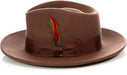 Gangster 100% Australian Wool Crushable Mens Fedora Hat - Removable Feather Gangster Brown Mens Fedora Hat