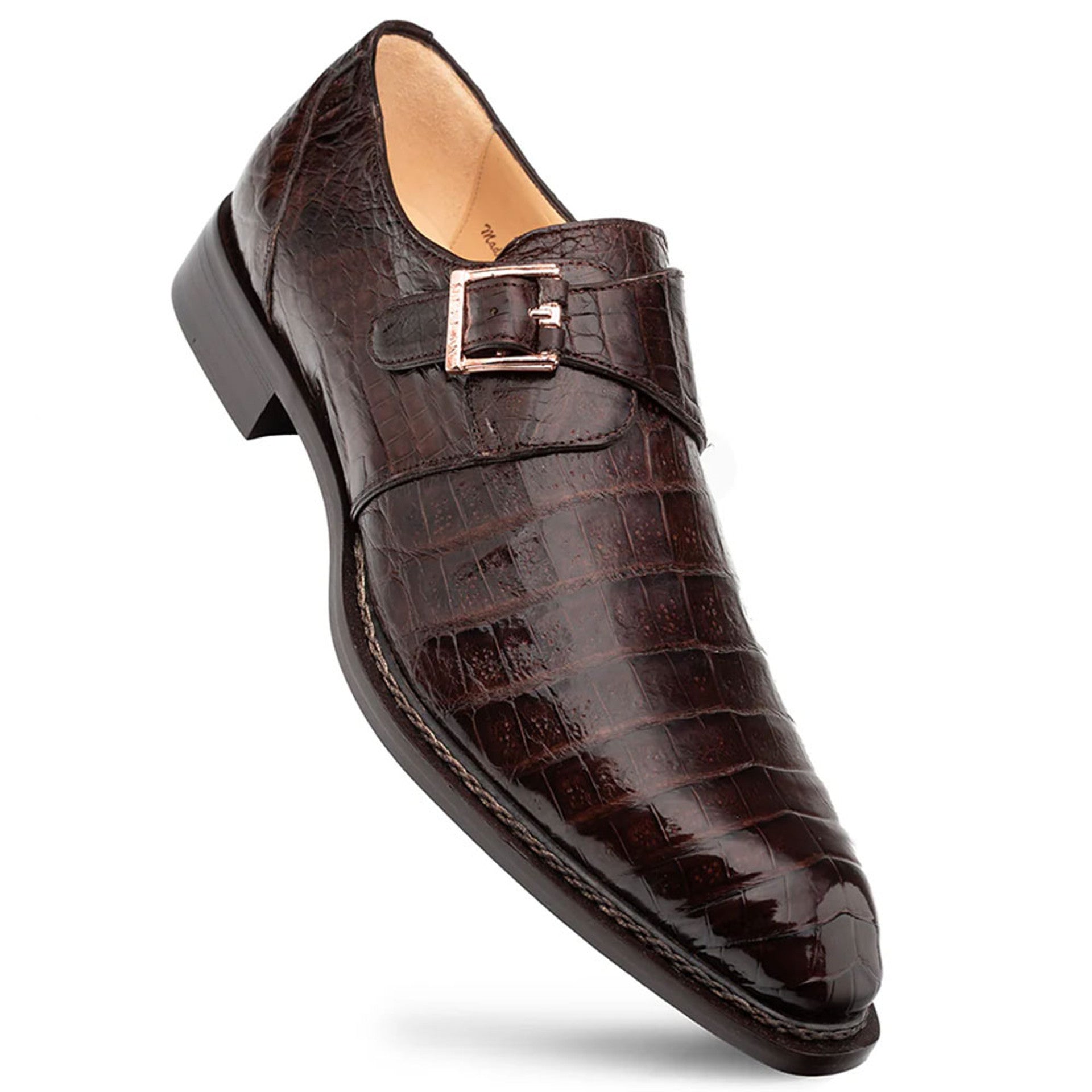 Gigolo Brown Crocodile Monk Strap Loafers By Mezlan Made In  display picture 1