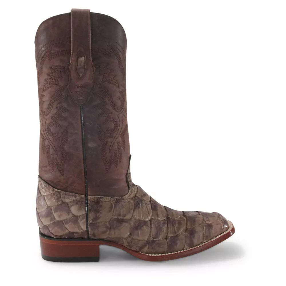 Los Altos Brown Matte Pirarucu Square Toe Boots