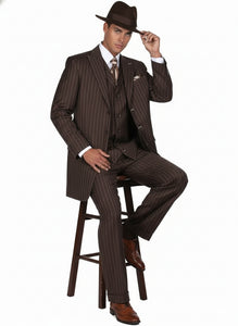 Men’s Brown Pinstripe 3-Piece Suit