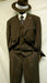 Mens Brown Pinstripe Zoot Suit – 1920s Gangster Vintage 3-Piece Suit with Wide-Leg Pants and Fedora Look - Three Buttons