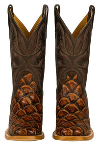 Brown Pirarucu Fish Print Boots Square Toe