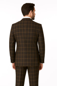 Men's Brown Plaid Double-Breasted Wool Suits – Classic Windowpane Two-Piece Formal Suits By Rossiman - Image 3