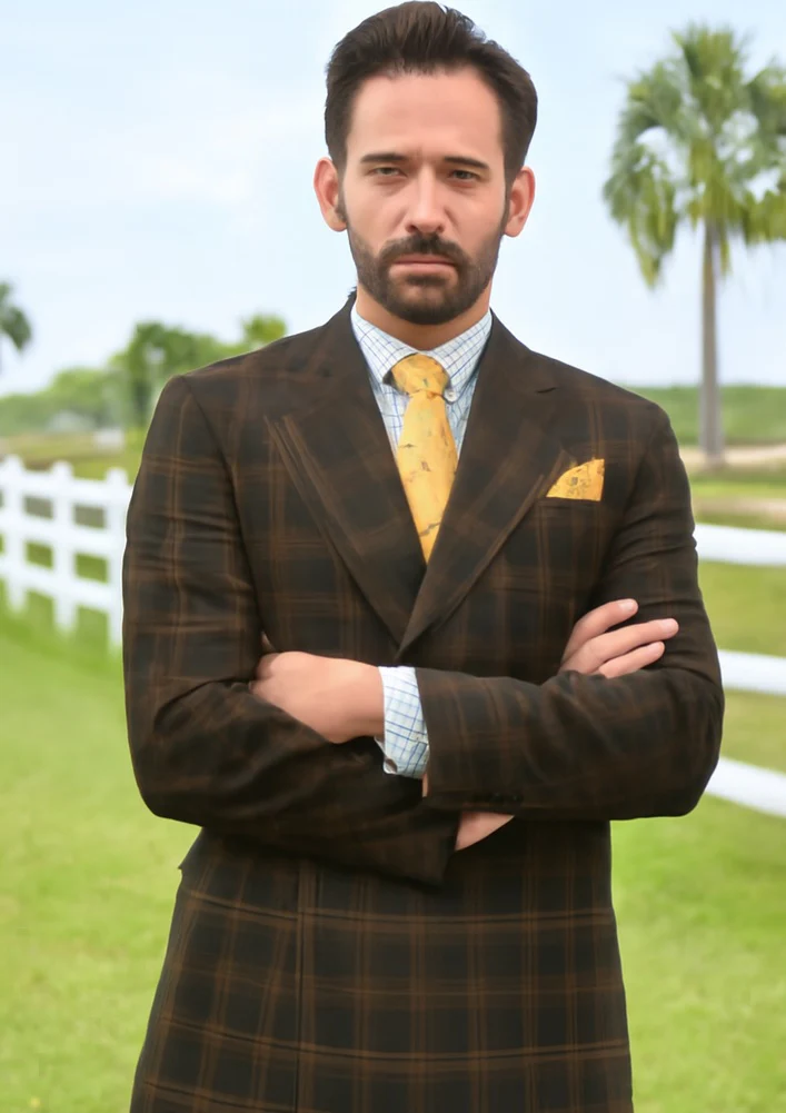 Men's Brown Plaid Double-Breasted Wool Suits – Classic Windowpane Two-Piece Formal Suits By Rossiman - Image 6
