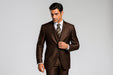 Ticket Pocket 3 Button Peak Lapel Brown Sharkskin Shiny Metallic Jacket & Pants Cheap Business Three buttons Suits Clearance Sale