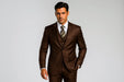 Ticket Pocket 3 Button Peak Lapel Brown Sharkskin Shiny Metallic Jacket & Pants Cheap Business Three buttons Suits Clearance Sale