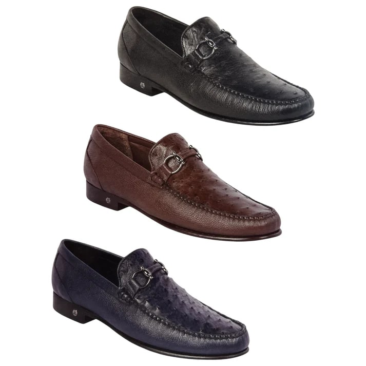 Lombardy Men's Ostrich Quill Calfskin Bit Loafers