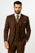 Three Button Suit - Classic Fit Pleated Pants - Mens Classic Fit 3 Button Vested Single Pleated Coco Brown Pant Suit
