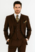 Three Button Suit - Classic Fit Pleated Pants - Mens Classic Fit 3 Button Vested Single Pleated Coco Brown Pant Suit