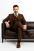 Three Button Suit - Classic Fit Pleated Pants - Mens Classic Fit 3 Button Vested Single Pleated Coco Brown Pant Suit