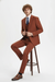 Men’s Orangish Rust Brown Three-Piece Suit –   Slim Fit Jacket, Vest and Tailored Pants in Brick Color