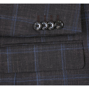 Saco vaquero - Western Sport Coat - Western Blazer-Mens Classic Fit Two Button Wool & Linen Sport Coat Blazer In Brown Windowpane Plaid