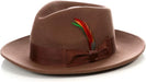 Gangster 100% Australian Wool Crushable Mens Fedora Hat - Removable Feather Gangster Brown Mens Fedora Hat