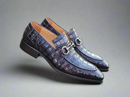 Carrucci Buckle Loafer: Gator Embossed Leather Loafer