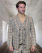 Burberry Pattern Suit - Mens Church Suit with Mixture of Black and Red Checkered Window Pane Fabric Suit in Tan Color