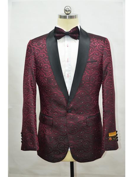 Burgundy Black Men's Printed Patterned Print Floral Tuxedo Burgundy Tuxedo