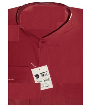 TDC Men's Banded Collar collarless Shirt Burgundy ~ Wine ~ Maroon Color