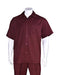 Men's Casual Short Sleeve Plain Two Pieces Burgundy ~ Wine ~ Maroon Color Casual Two Piece Walking Outfit For Sale Pant Sets Suits with Matching Pleated Pants