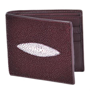 Men's Genuine Exotic Animal Skin Wallet ~ billetera ~ CARTERAS Burgundy ~ Maroon ~ Wine Color Genuine Stingray Single Stone Finish Card Holder Wallet