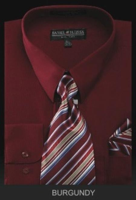 maroon dress shirt and tie Boys Premium Burgundy-Maroon Long Sleeves Dress Shirt with Matching Necktie and Pocket Square Set
