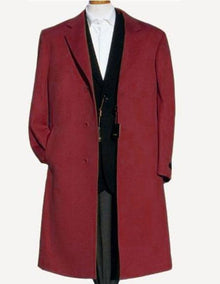 Men's Dress Coat Soft Finest Grade Overcoat ~ Long Men's Dress Topcoat -  Winter coat Dark Burgundy ~ Wine ~ Maroon Color