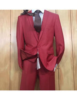 Men's 1 button style Peak Lapel Vested Slim fitted Burgundy ~ Wine ~ Maroon Suit