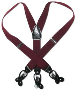 Solid Burgundy ~ Maroon ~ Wine Color Dark Red Suspenders For Men Elastic Y-Back Button Clip