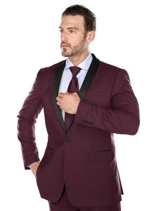 Men's Slim Fit Black and Burgundy ~ Wine ~ Maroon Suit
