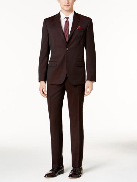 Men'S Slim Fit Black And Burgundy ~ Wine~ Maroon Suit