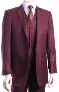 Men'S 2 Button Athletic Cut Regular Fit Suit Burgundy ~ Wine ~ Maroon Suit