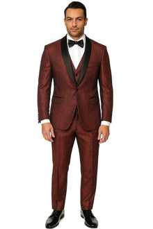 Mens Burgundy Shiny Stripe Tuxedo Jacket – Slim Fit Satin Lapel Dinner Blazer for Formal Events