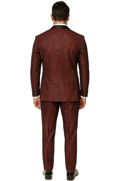 Mens Burgundy Shiny Stripe Tuxedo Jacket – Slim Fit Satin Lapel Dinner Blazer for Formal Events - Image 3