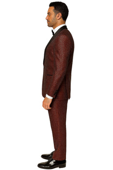 Mens Burgundy Shiny Stripe Tuxedo Jacket – Slim Fit Satin Lapel Dinner Blazer for Formal Events - Image 2