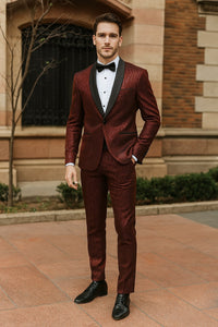 Mens Burgundy Shiny Stripe Tuxedo Jacket – Slim Fit Satin Lapel Dinner Blazer for Formal Events - Image 5
