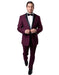 Mens Modern Wool Peak Trim Wedding Tuxedo in Burgundy