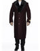 Men's Burgundy Fur Collar Full Length Overcoat