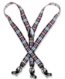 Men'S Design Burgundy ~ Maroon ~ Wine Color White Suspenders For Men Y Shape Elastic Buttons & Clips