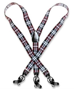Men'S Design Burgundy ~ Maroon ~ Wine Color White Suspenders For Men Y Shape Elastic Buttons & Clips