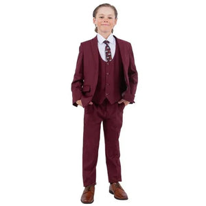 Exclusive Stacy Adams 5pc Boys Suit Solid Slim Fit, Burgundy