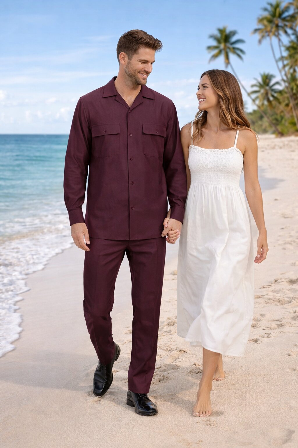 Mens Luxury Burgundy Wool Two-Piece Leisure Walking Suit - Image 5