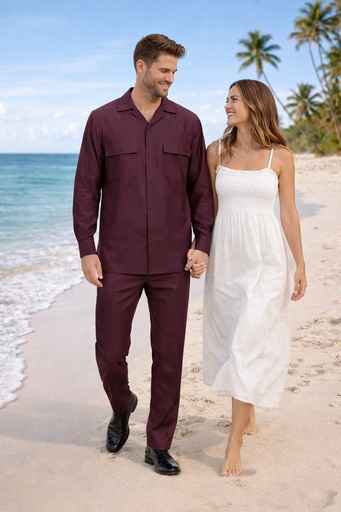 Mens Luxury Burgundy Wool Two-Piece Leisure Walking Suit - Image 5