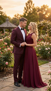 Men's Burgundy and Burgundy Shawl Lapel Tuxedo Suit | Classic Formal Wedding Prom Dinner Jacket Set - Image 7