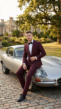 Men's Burgundy and Burgundy Shawl Lapel Tuxedo Suit | Classic Formal Wedding Prom Dinner Jacket Set - Image 2