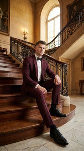Men's Burgundy and Burgundy Shawl Lapel Tuxedo Suit | Classic Formal Wedding Prom Dinner Jacket Set - Image 8