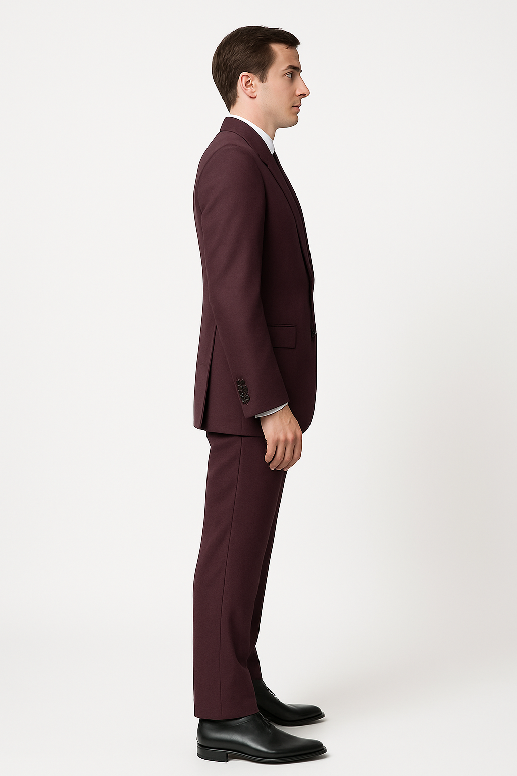 3 Piece Big Peak Lapel Burgundy Suit Vested Wide Leg Pants 1 Button Suit 100% Wool Full Cut Burgundy ~ Wine ~ Vest Maroon Suit - Image 4