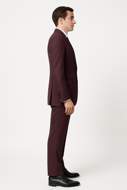 3 Piece Big Peak Lapel Burgundy Suit Vested Wide Leg Pants 1 Button Suit 100% Wool Full Cut Burgundy ~ Wine ~ Vest Maroon Suit - Image 4