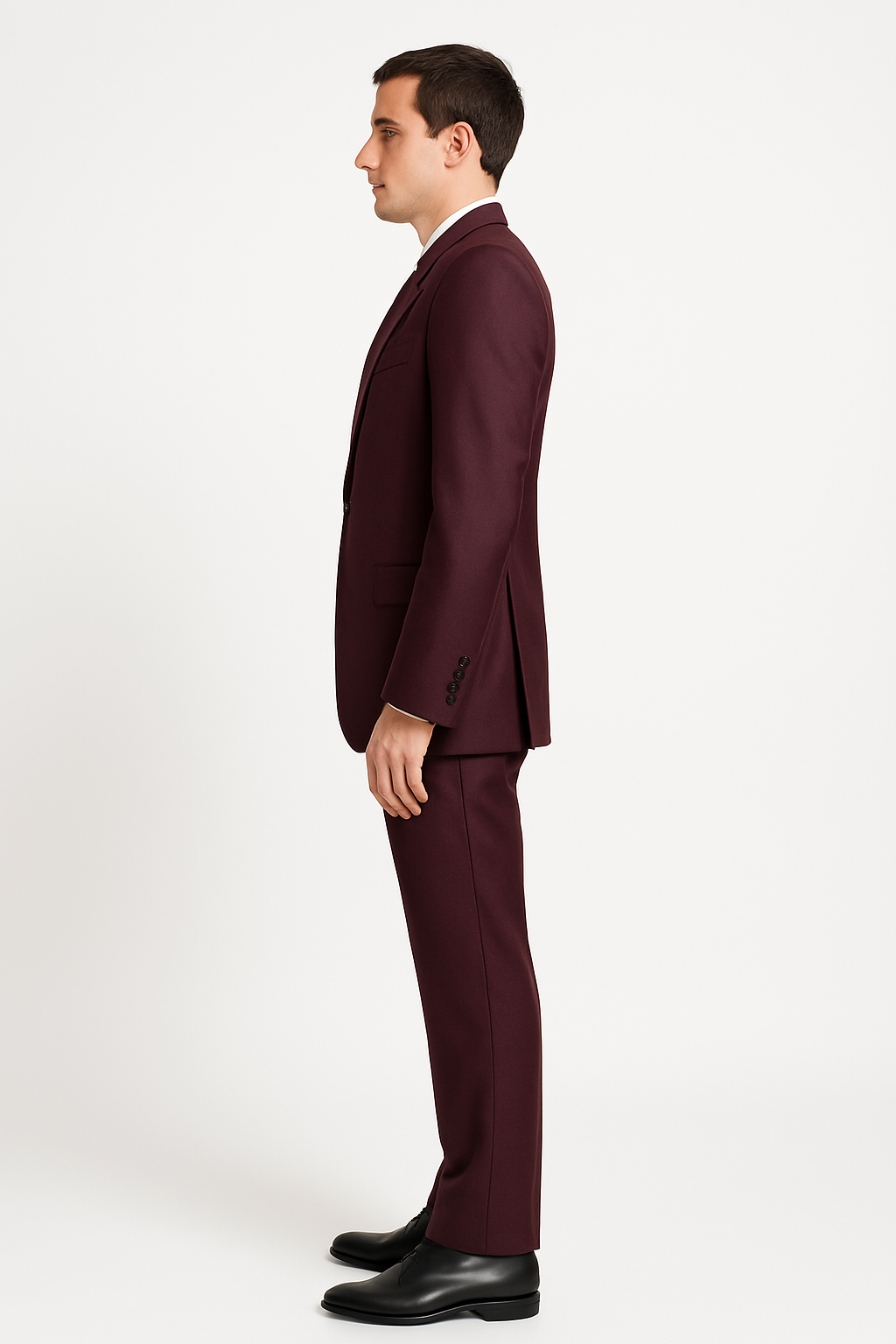 3 Piece Big Peak Lapel Burgundy Suit Vested Wide Leg Pants 1 Button Suit 100% Wool Full Cut Burgundy ~ Wine ~ Vest Maroon Suit - Image 3